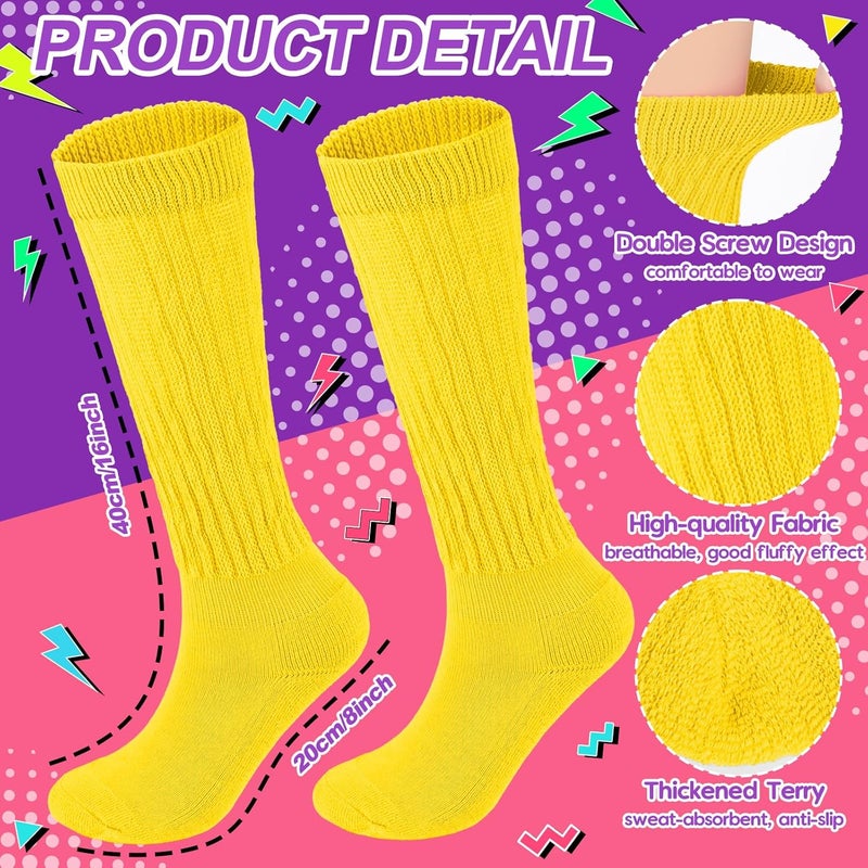 TRIITECH Store Neon Slouch Socks for Women, 80s 90s Scrunch Knee High Socks with Neon Earrings and Scrunchies for 80s 90s Party - Image 3
